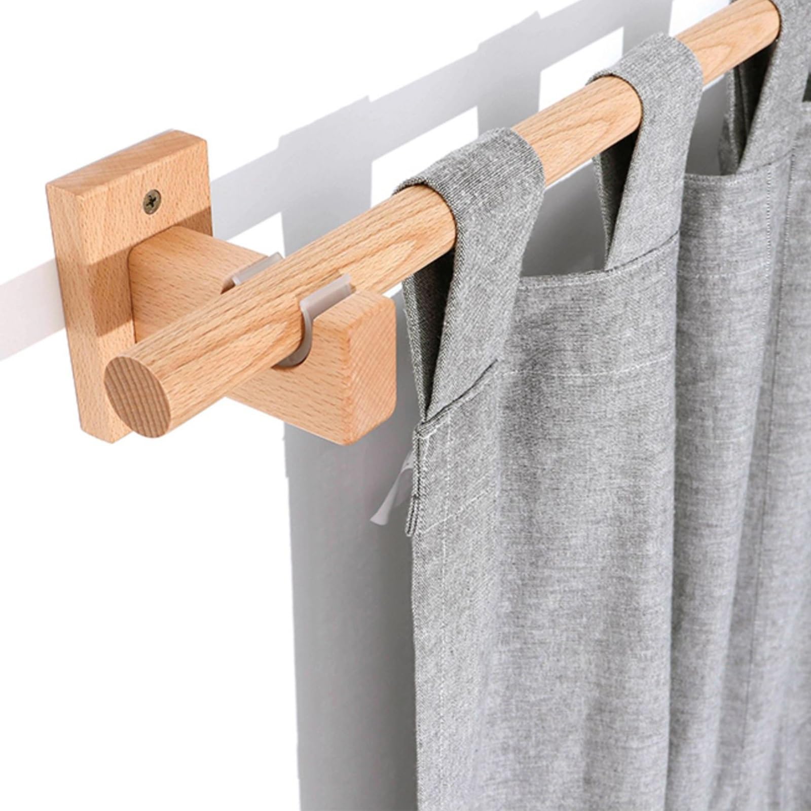 HZEPDVT Thickened Solid Wood Curtain Rod, Single Rail Side Mount with Bracket and Perforated Curtain Rod, Beech Wood, 280 cm (110,2 Inch)(160cm(63in))