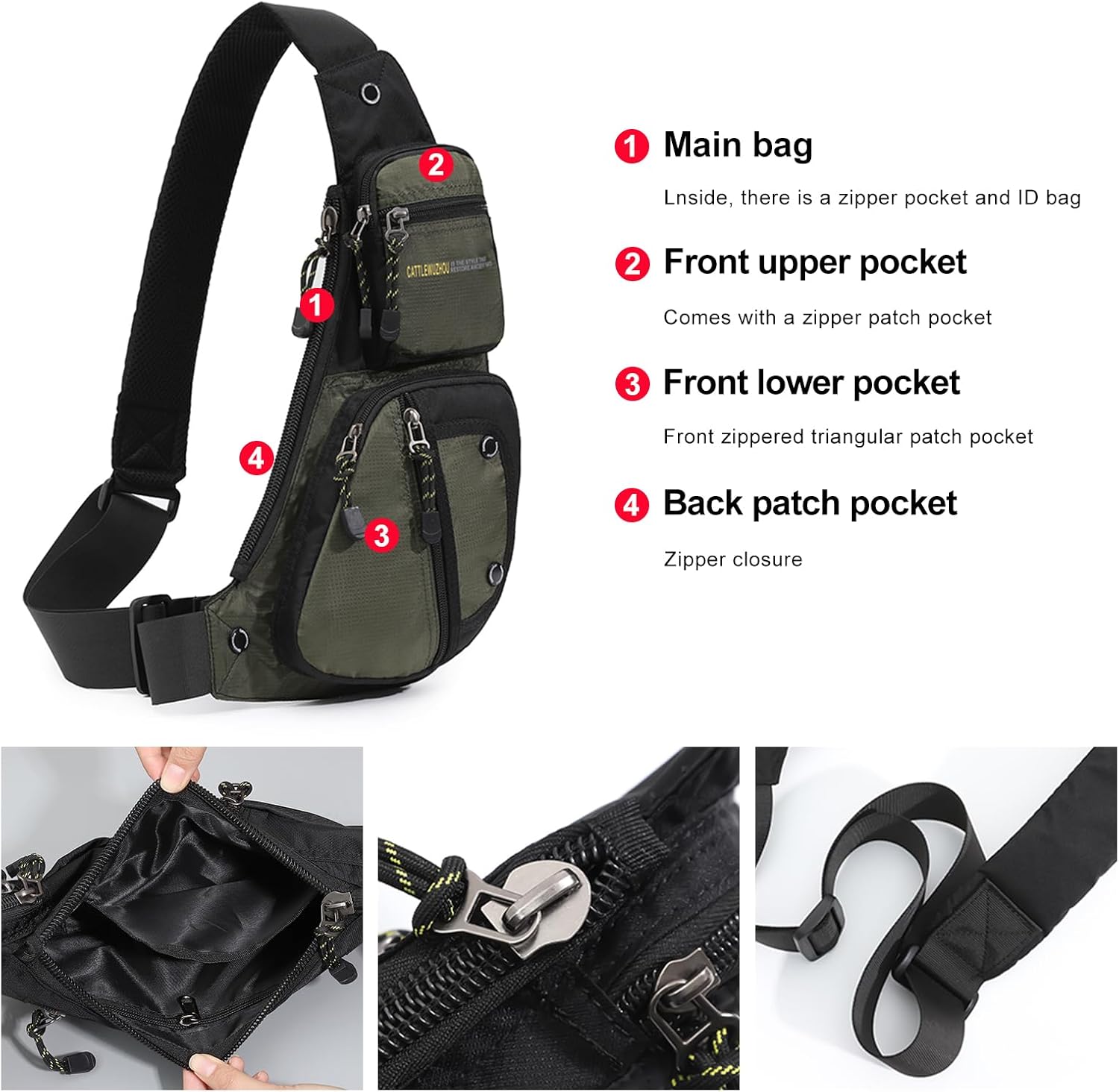 Mens Sling Bags Crossbody,Shoulder Bag for Men,Men Crossbody Bags for Hiking Traveling Outdoors Green - Image 3