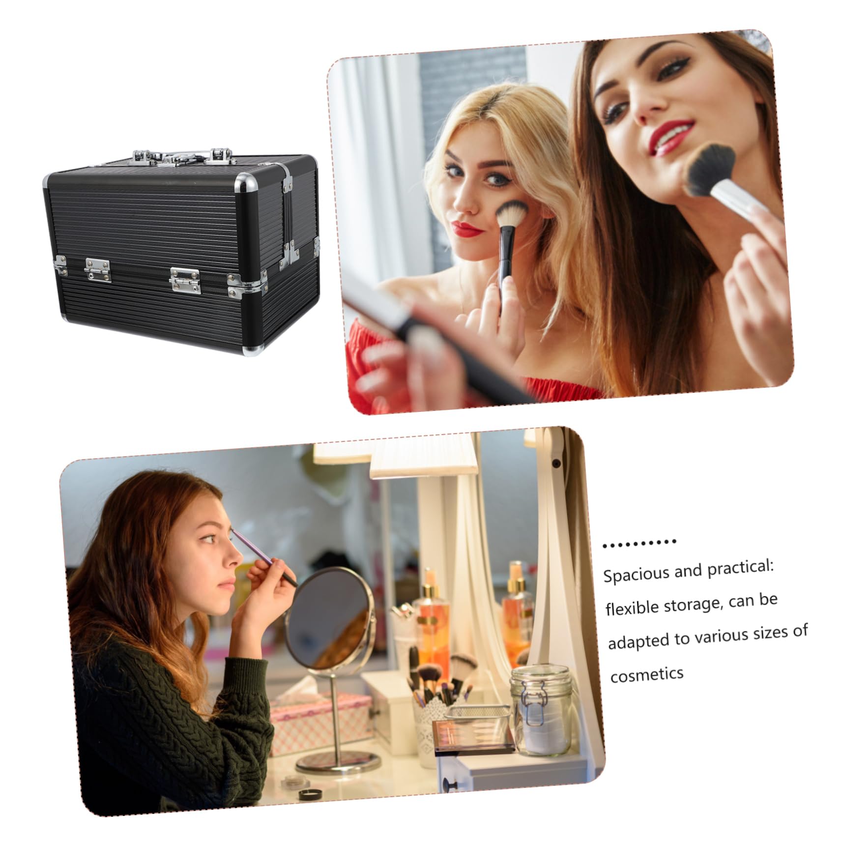 WOONEKY Caja de Almacenamiento de Cosméticos de Aleación de Aluminio Neceser Grande y Ligero para Uso Profesional en Fiestas y Viajes