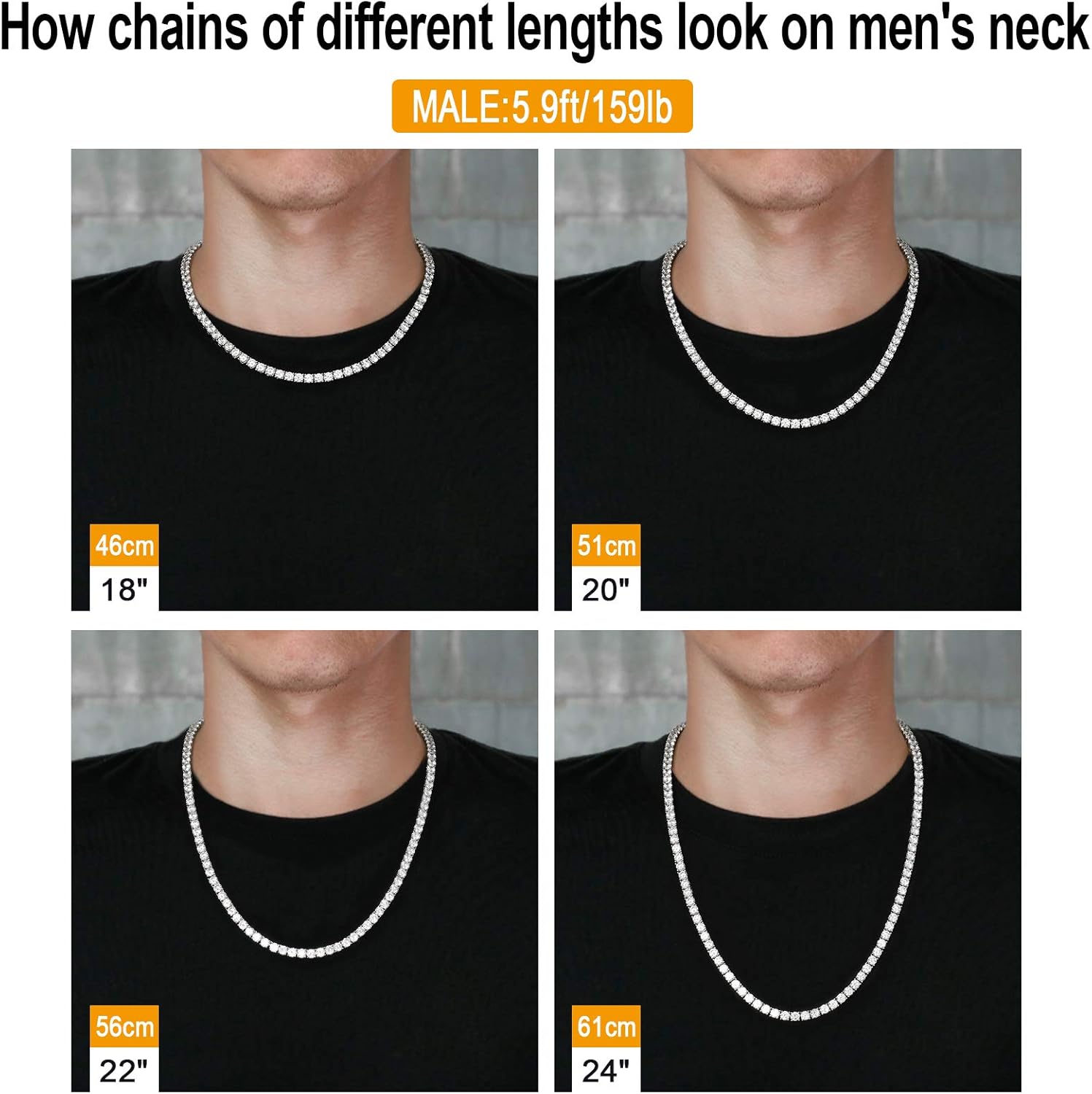 KRKC&CO Tennis Necklace Chain for Men, 3/4/5mm, Luxury Anniversary Birthday Gift for Him, Gold/White Iced Out Prong-Setting 5A Cubic Zirconia Stones Hip Hop Rappers Jewelrys