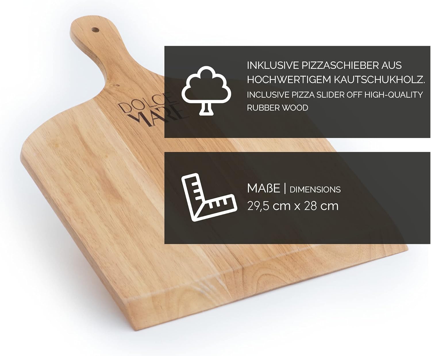 Pizza Stone in Set incl. Wooden Pizza Slider & Pizza Cutter - Baking Stone Made of Cordierite for Oven & Grill - Baking Stone for Crispy Pizza Like at The Italian Restaurant