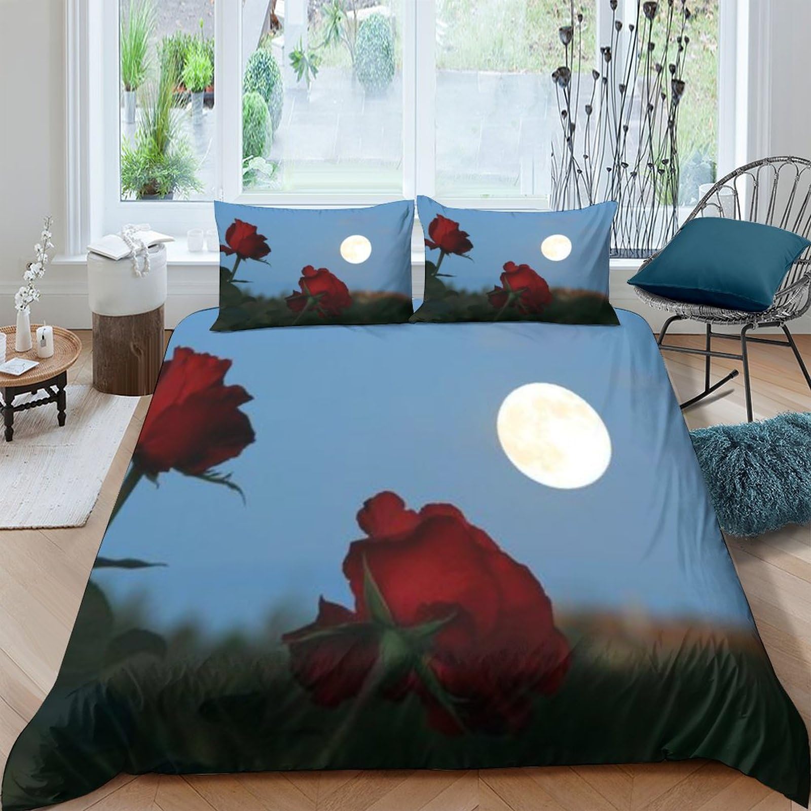 Housse de couette rose rouge sans repassage parure de lit microfibre 3 pièces