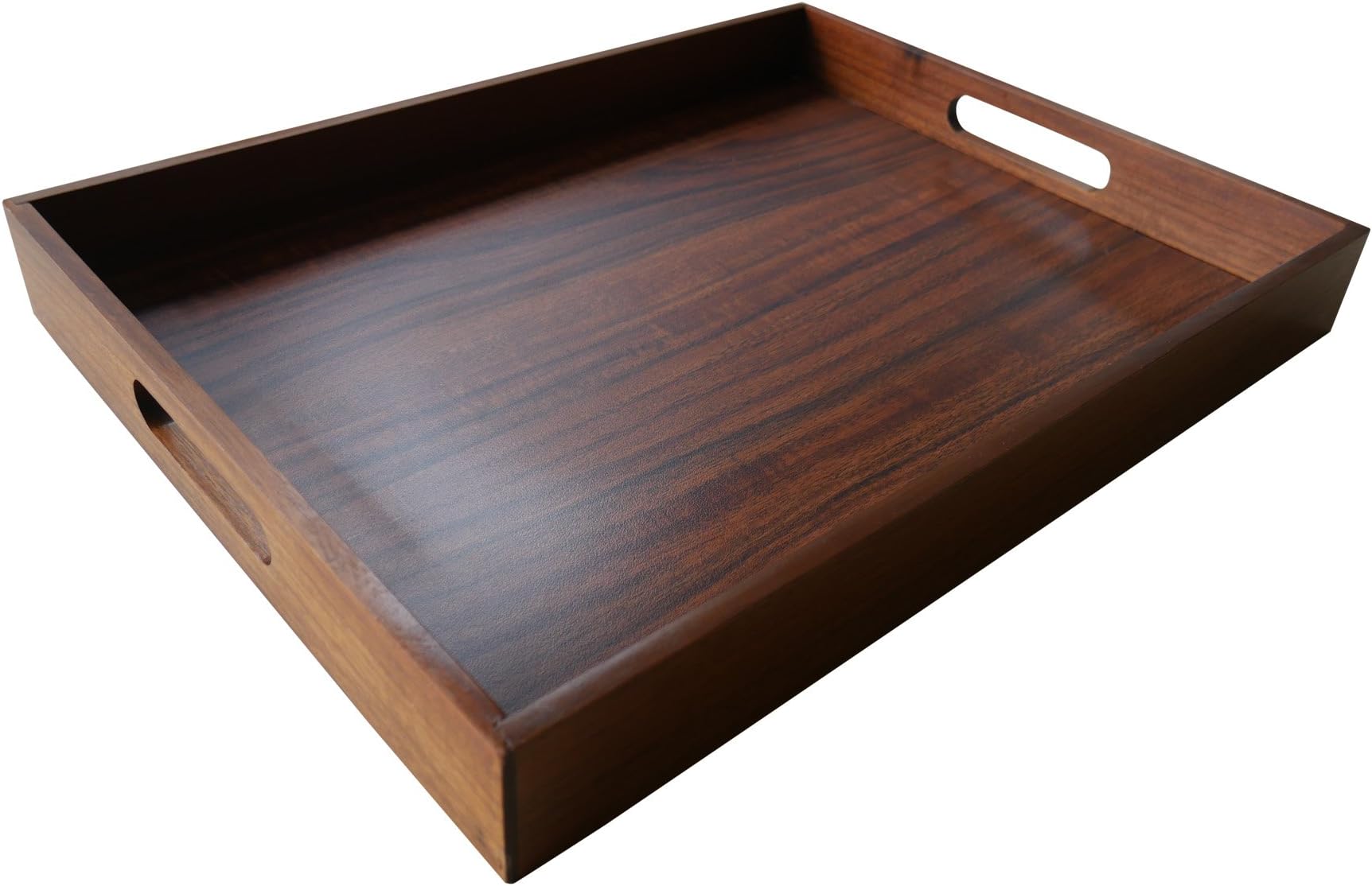 Wooden Tray - Large Rectangular Wood Food Tray with Handles(17 x 13 x 2 Inches) - Decorative Natural Acacia - Serving Coffee, Tea, Snacks, Breakfast and Dinner - Dark Brown Color