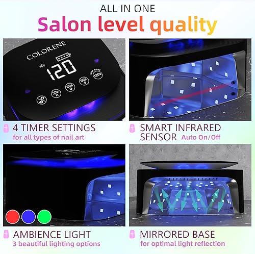 Miniatura 3 de Lámpara de uñas LED UV inalámbrica, luz de uñas recargable de 60 W, secado rápido, secadora de uñas profesional, luz de esmalte de gel con 4 ajustes