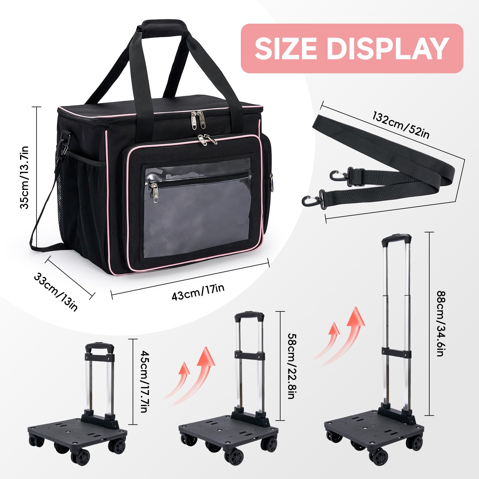 Amythe Sac à roulettes pour Professeur à 5 Roues, Sac de Rangement Trolley Artistique pour Ordinateur Portable 17,3", Noir