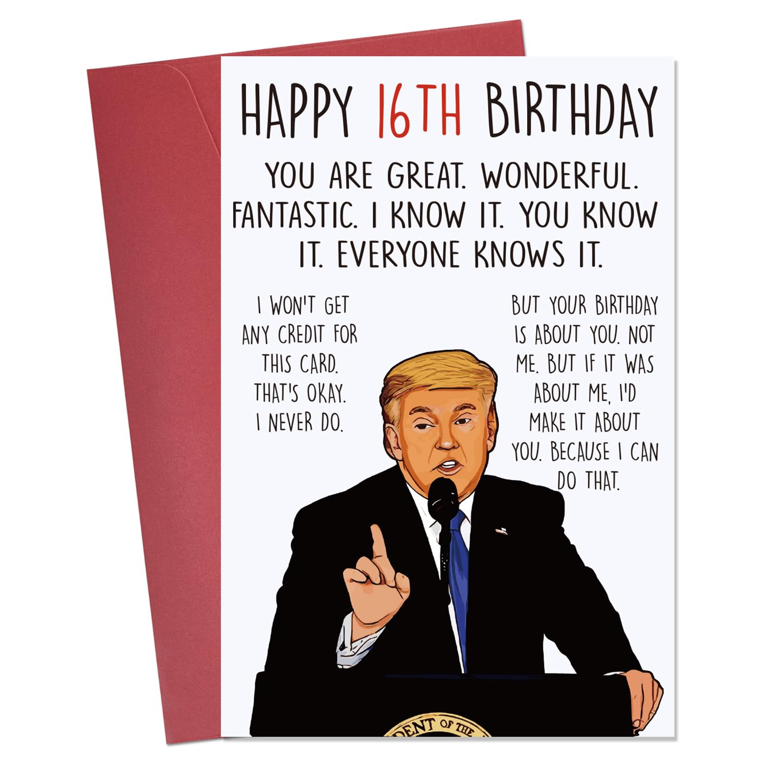 Hincoo Funny 16th birthday card for Boy Girl, Sweet 16th Birthday Decorations for Boys Girls, Humorous Donald Bday Gifts Card for 16 Year Old Son
