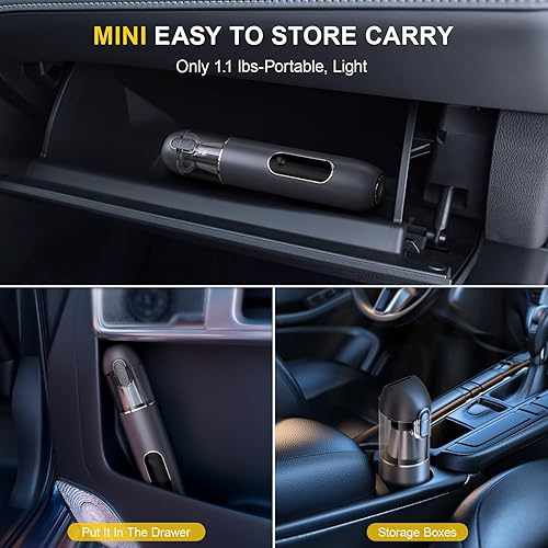 Miniatura 8 de Aspiradora de mano inalámbrica 4 en 1 para automóvil, 19000 PA, motor sin escobillas, soplado y succión 2 en 1, modos duales, tipo C, mini y