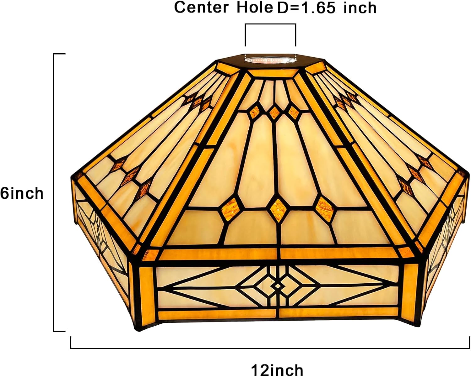 Capulina Tiffany Lamp Shade 12 Inches Wide Accessories Replacement Cream Hexagon Tiffany Style Stained Glass Lampshade for Torchiere Floor Lamp and Pendant Light Chandelier