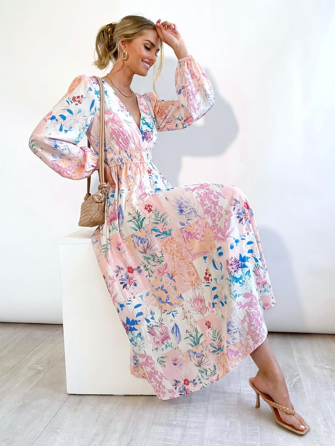 Women's Long Sleeve Floral Maxi Dress 2026 Spring Summer Wedding Guest Dress - Image 6