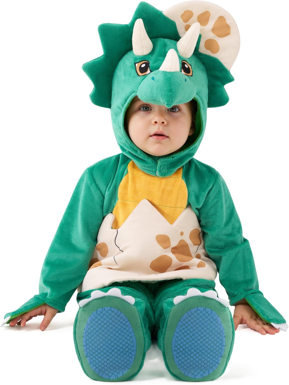 Spooktacular Creations Halloween Baby Dinosaur Costume, Green Triceratops Costume Shell for Infant Toddler Dressup Party