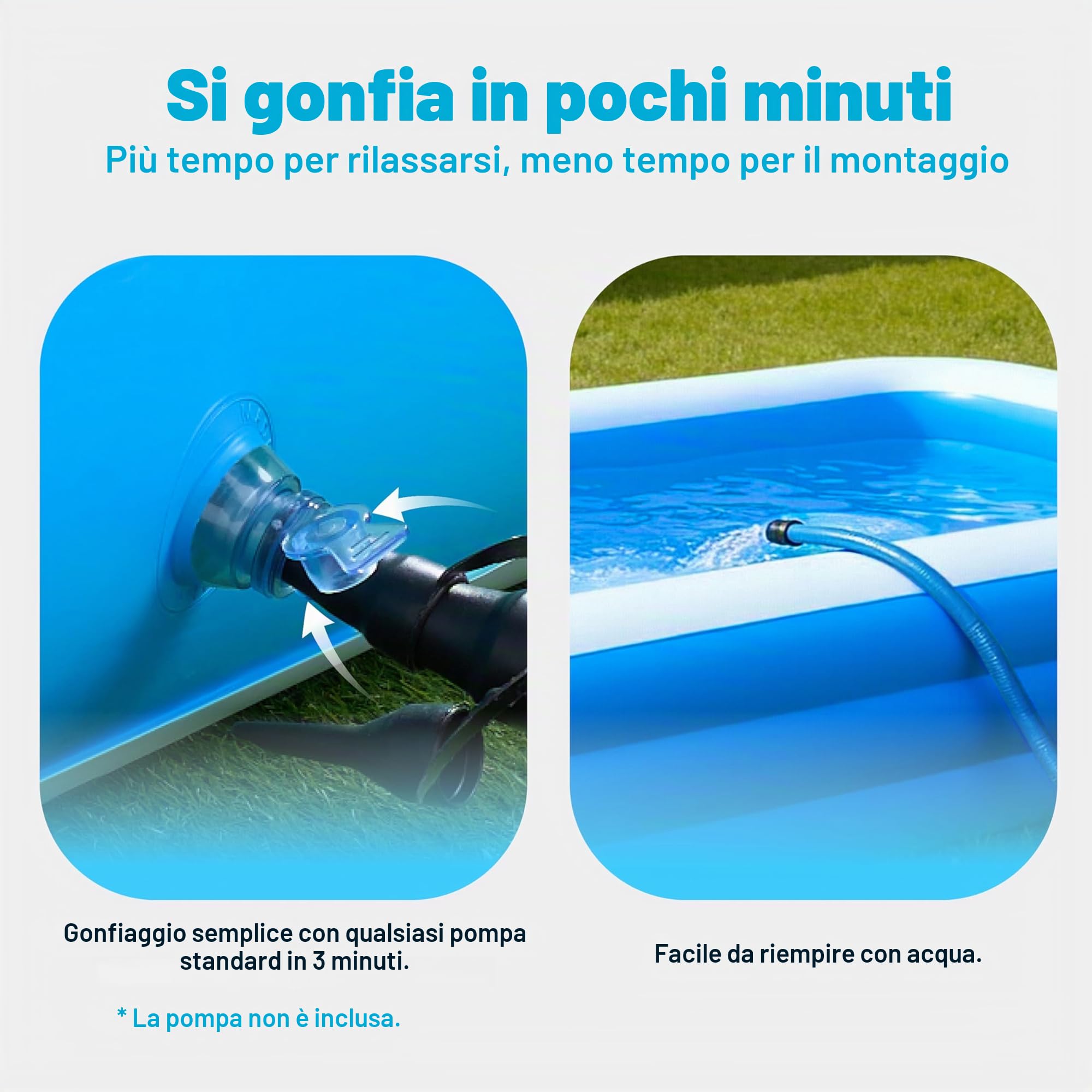 Sloosh Piscina Gonfiabile con Sedili, 304,8 x 182,8 x 55,8 cm, Piscina Fuori Terra di Grandi Dimensioni, Spessa e Resistente, Perfetta per Feste Estive in Giardino, Cortile o Prato, Blu
