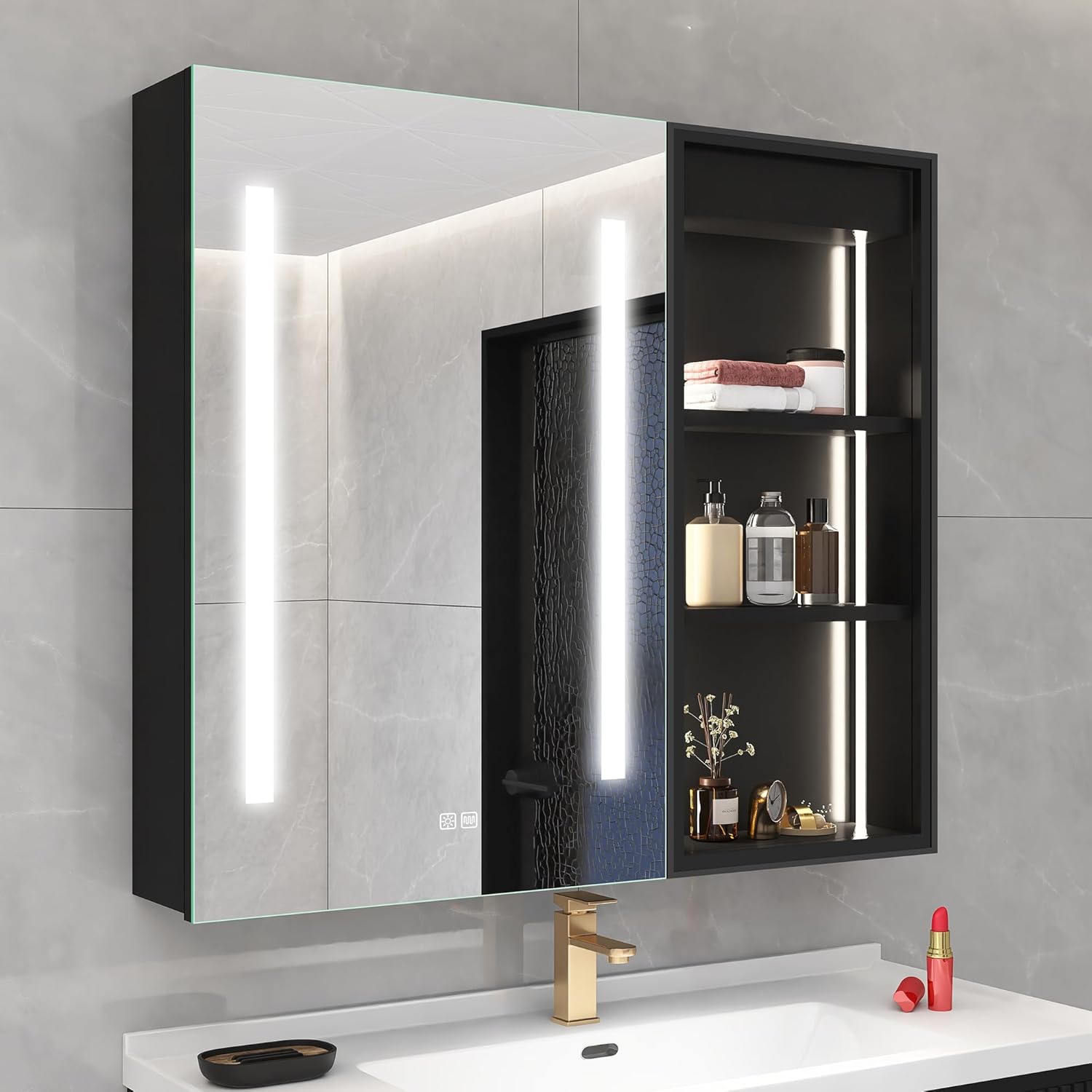 Amazon.com: S'bagno Black LED Medicine Cabinet Mirror for Bathroom with Sockets, 3 Color ...