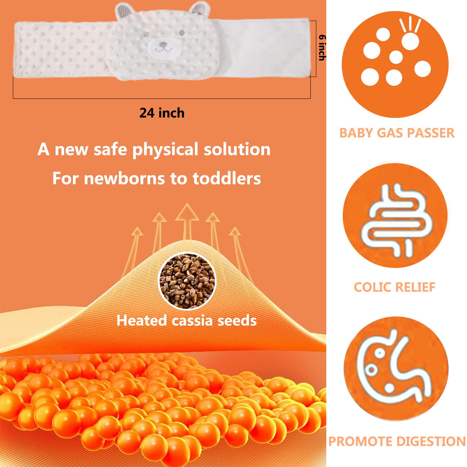 Soulagement des coliques et des gaz pour bébé – Enveloppe chauffante à base de graines de cassia, ceinture d'emmaillotage pour bébé soulage et apaise les gaz, les ballonnements et les maux
