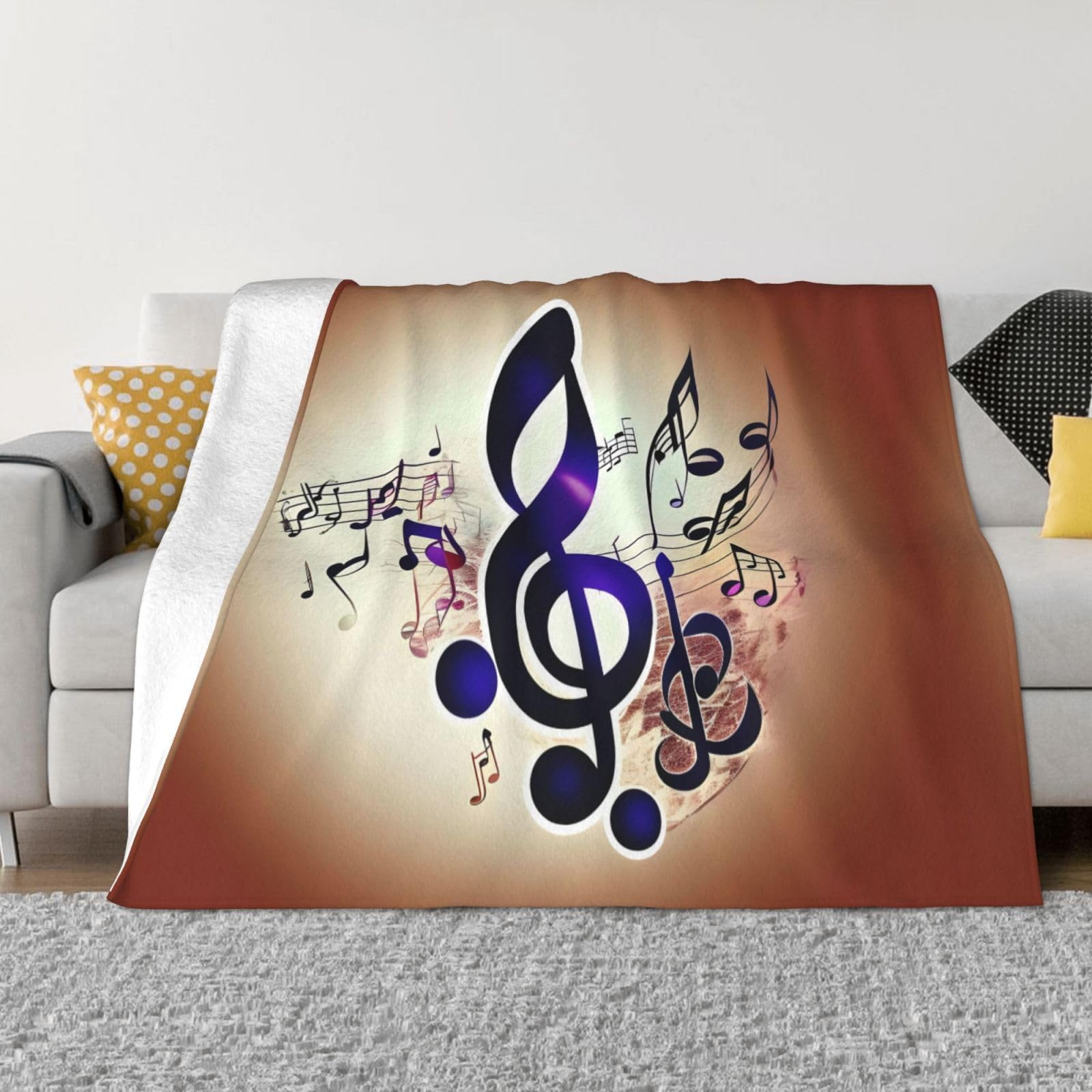 Plaid polaire notes de musique violettes contre le froid hivernal, flanelle douce 127x152 cm