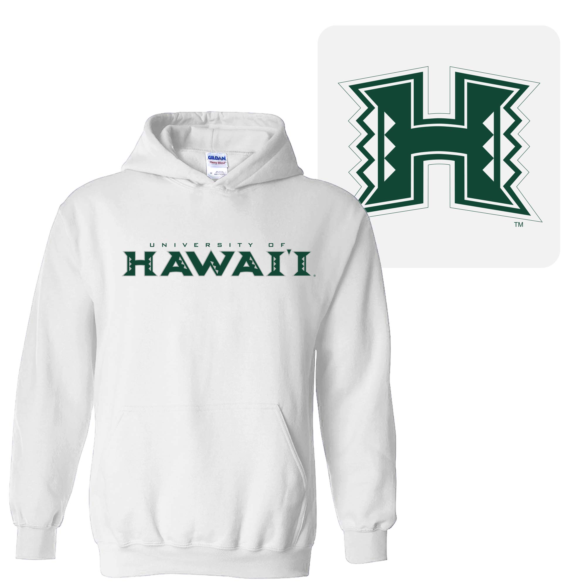 UGP Campus Apparel AH46 - Hawaii Rainbow Warriors Front Back Print HOODIE - Large - White
