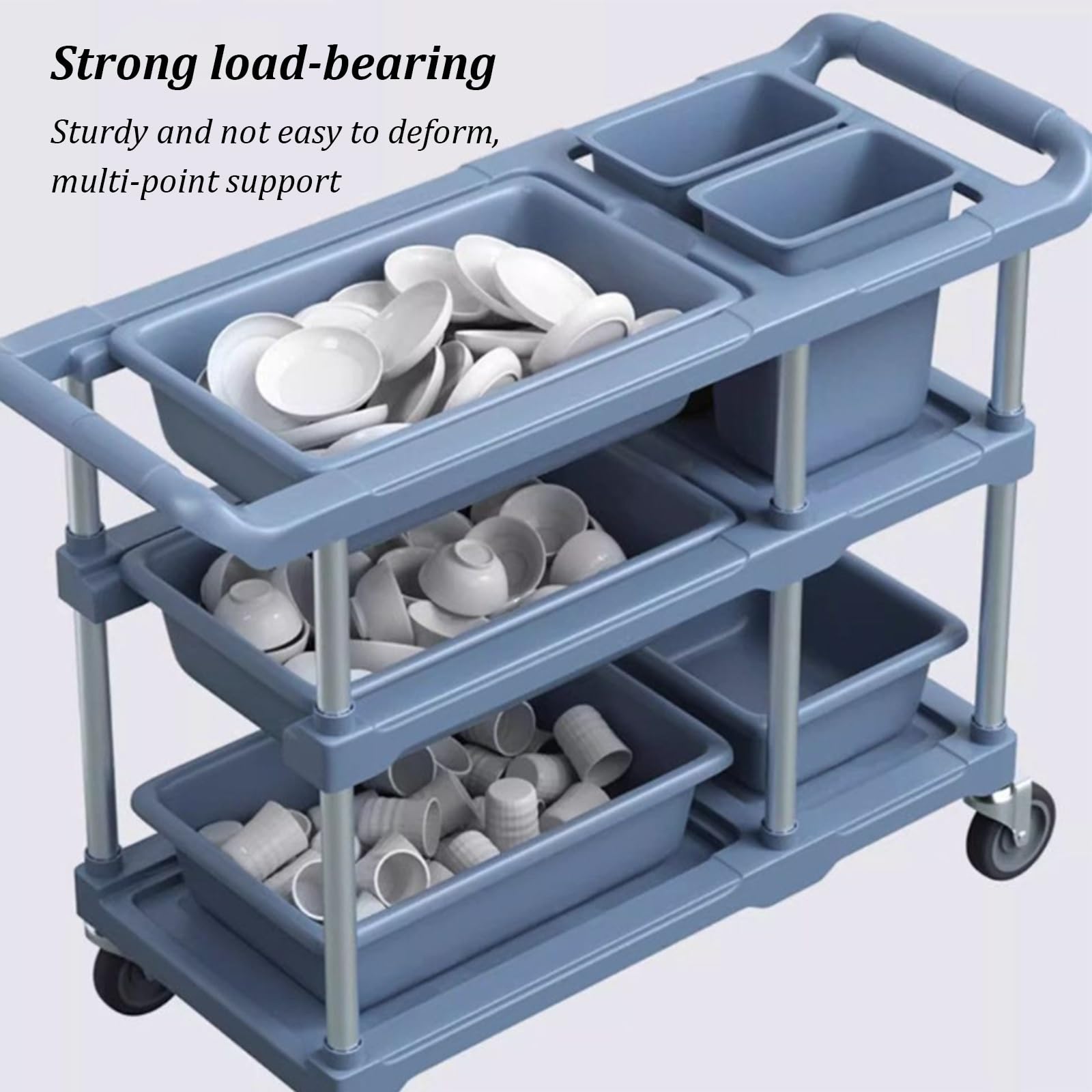 Carrello da cucina a 3 livelli con ruote, resistente carrello di servizio per ristoranti, design a doppio strato per casa, hotel, lavanderia, soluzione versatile