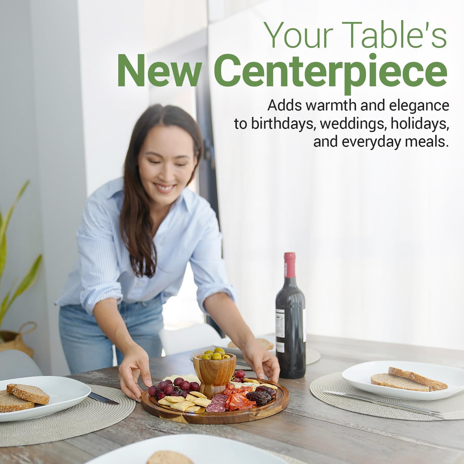 Linda’s Essentials Acacia Wood Cake Stand with Lid (Acrylic) 12 Inch Round Cake Holder Stand with 5 Bonus Cake Sheets, 2-in-1 Wooden Cake Stand with Dome & Charcuterie Board for Cheese, Cake Plate