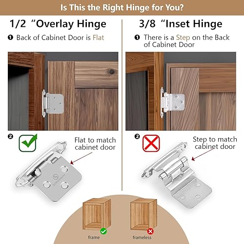 Miniatura 3 de Bisagras de níquel satinado para cocina, 10 pares de bisagras de puerta de gabinete de níquel cepillado de 2-18 pulgadas, bisagras de puerta de