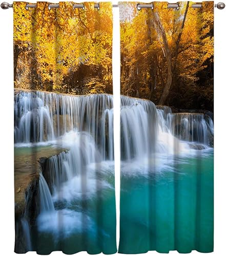 Miniatura 1 de FortuneHouse Cortinas opacas térmicas, con aislamiento térmico, hermoso paisaje otoñal de bosque, con ojales de metal sólidos, cortina elegante para