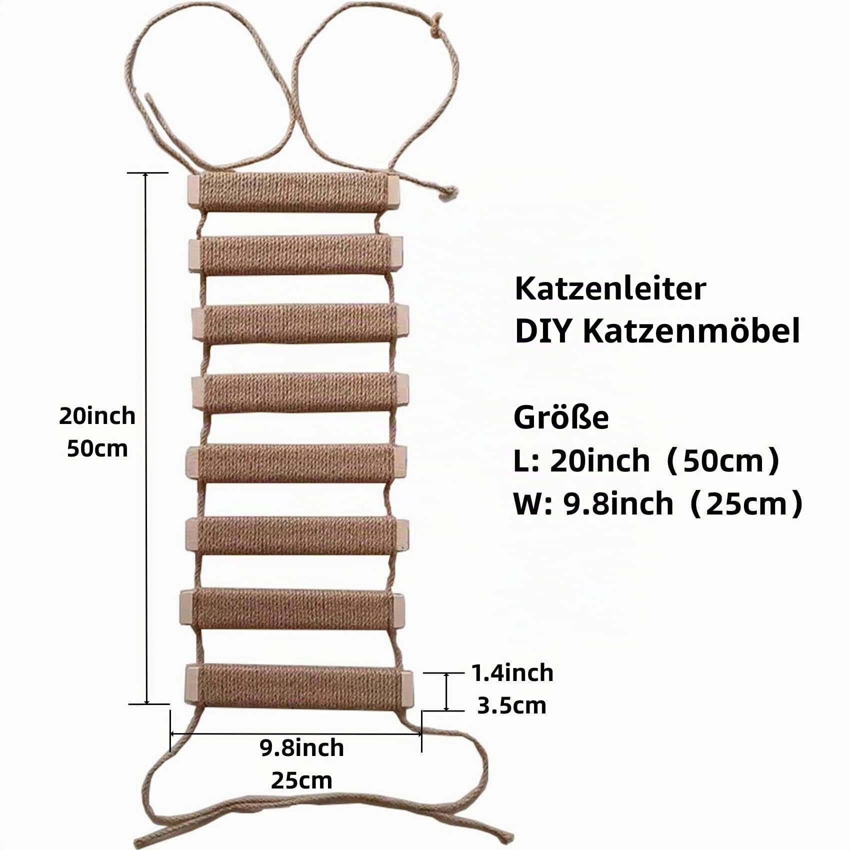Kratzbaum für den Außenbereich mit Wandkletterbrücke und Seilleiter, 50,8 cm, Hanfseil, Katzenwand, Möbel, Katzenleiter