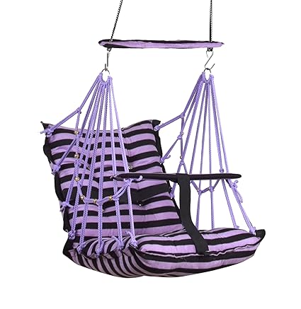 Windson Craft Cotton Baby Swing for Kids jhula 1-5 Years Swings Cradle Chair uyyala New Born Baby Gifts Foldable and Washable with Safety Belt, Home & Garden (Purple Patta)