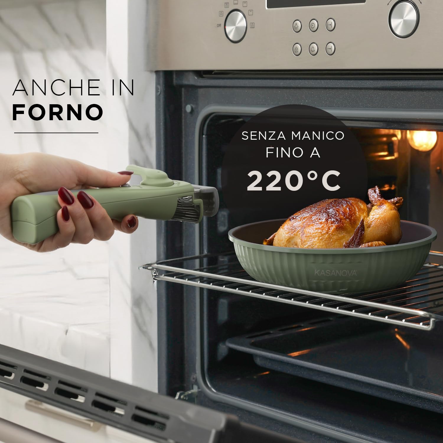 KASANOVA Batteria pentole 9 pezzi Eaziclip, Set pentole induzione con rivestimento ceramico e manici staccabili per uso in forno, Batteria antiaderente verde con coperchi