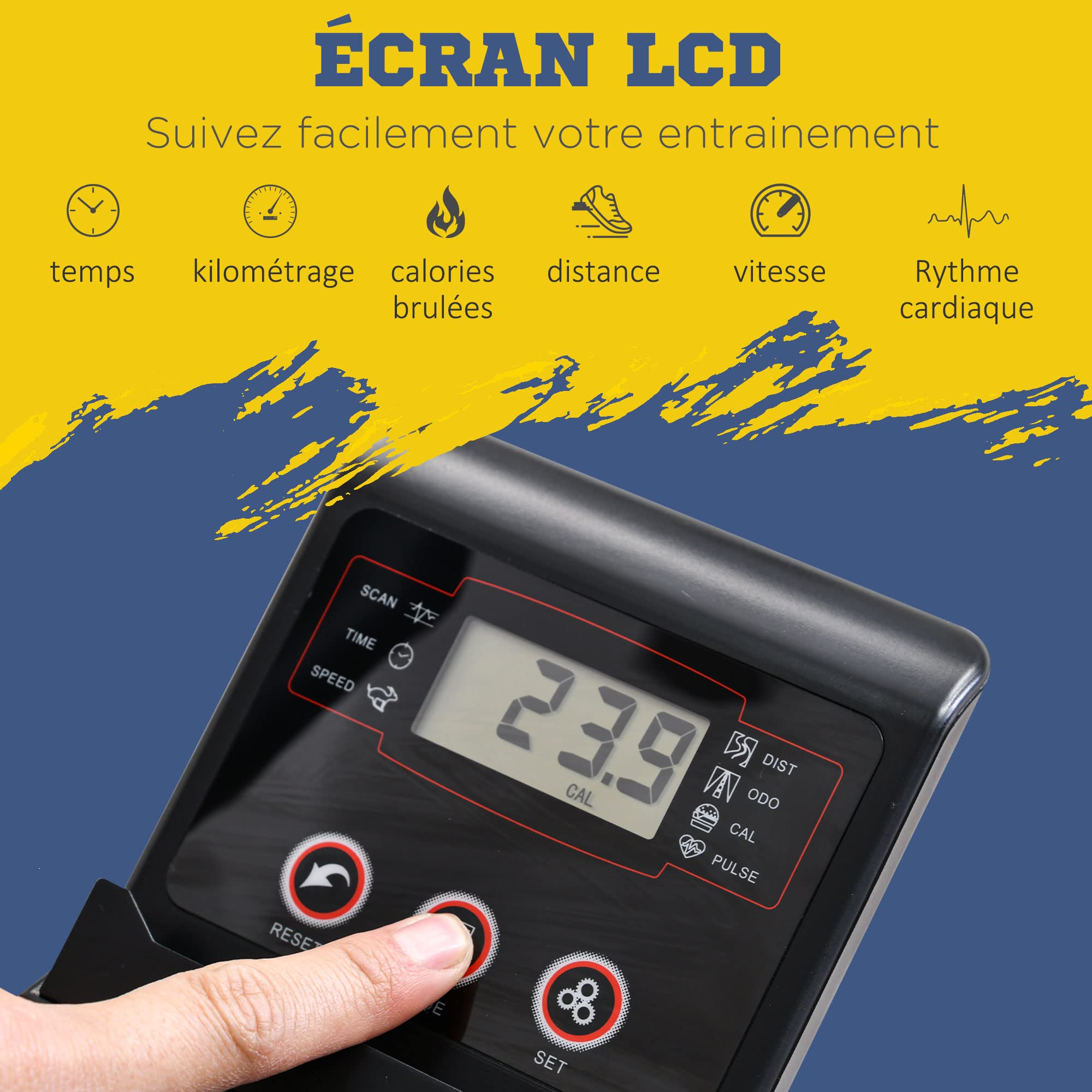 HOMCOM Vélo elliptique Vertical vélo d'appartement 2 en 1 écran LCD Multifonction Hauteur & résistance réglable Acier Noir