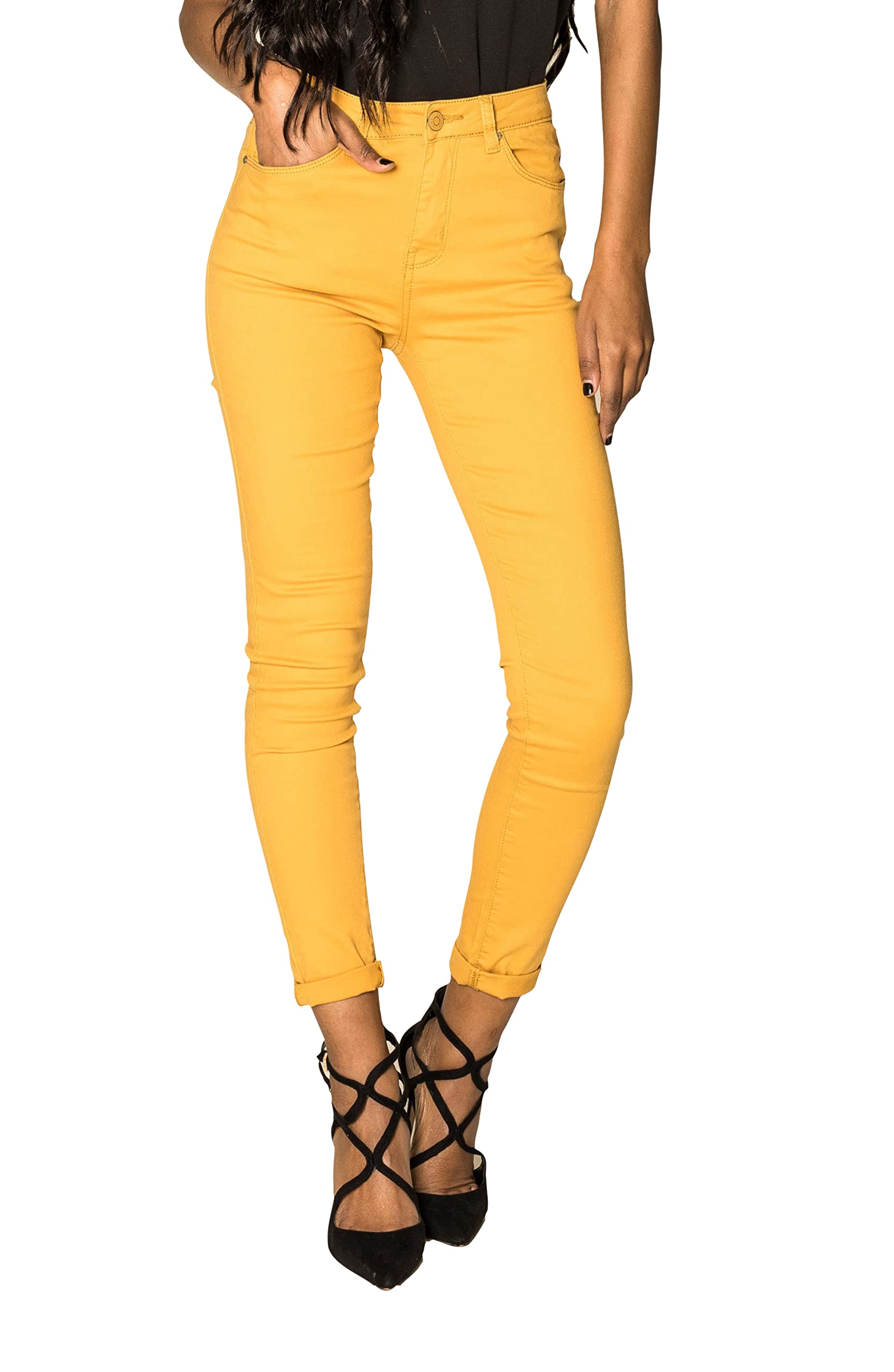 Nina Carter P056 Pantalones vaqueros para mujer, corte ajustado, cintura alta