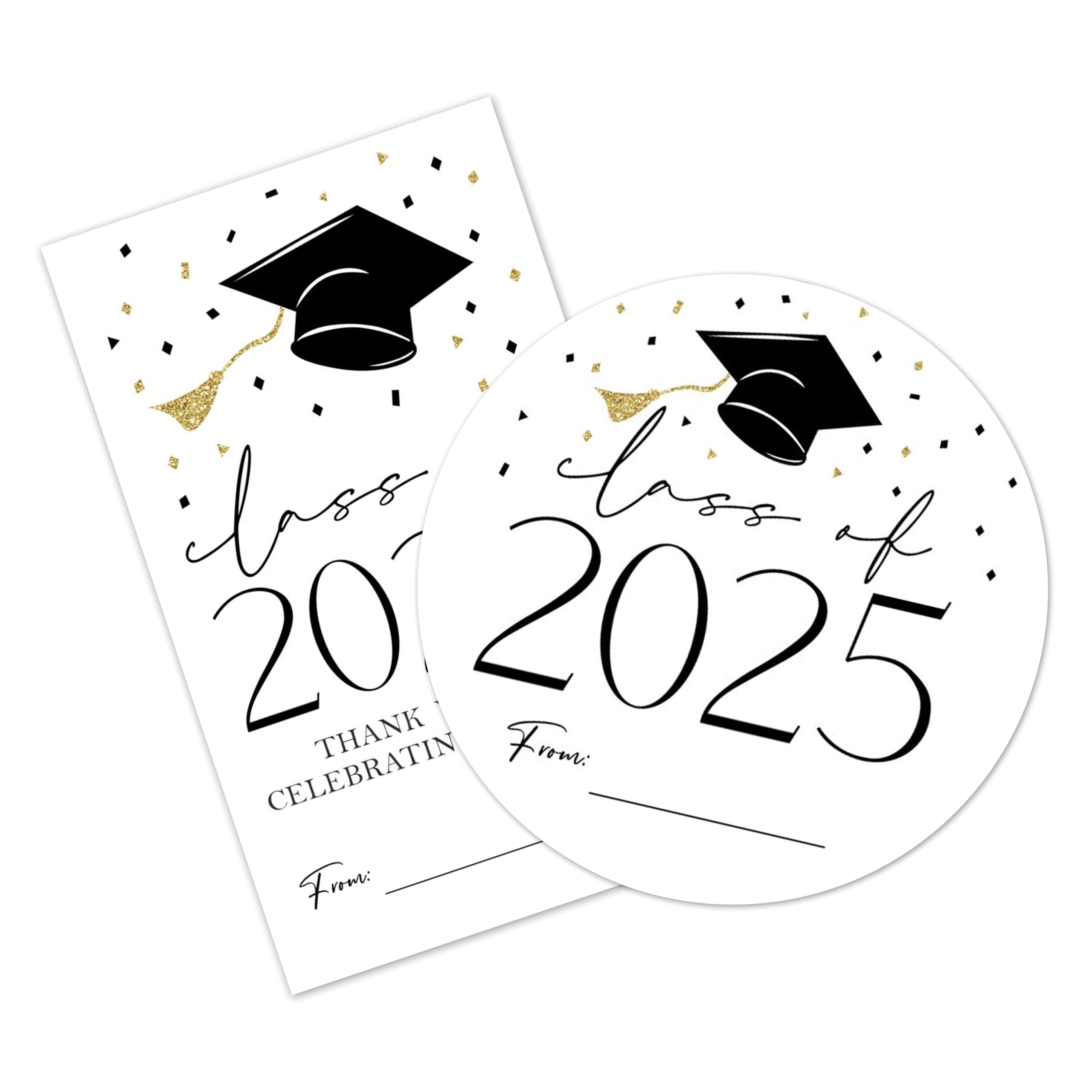 Graduation Stickers Set - 2025 Graduation Season - 40 Self Adhesive Labels, Round & Tag Shaped, Each 20 Pcs for Gift Wrapping, Envelopes, Graduation
