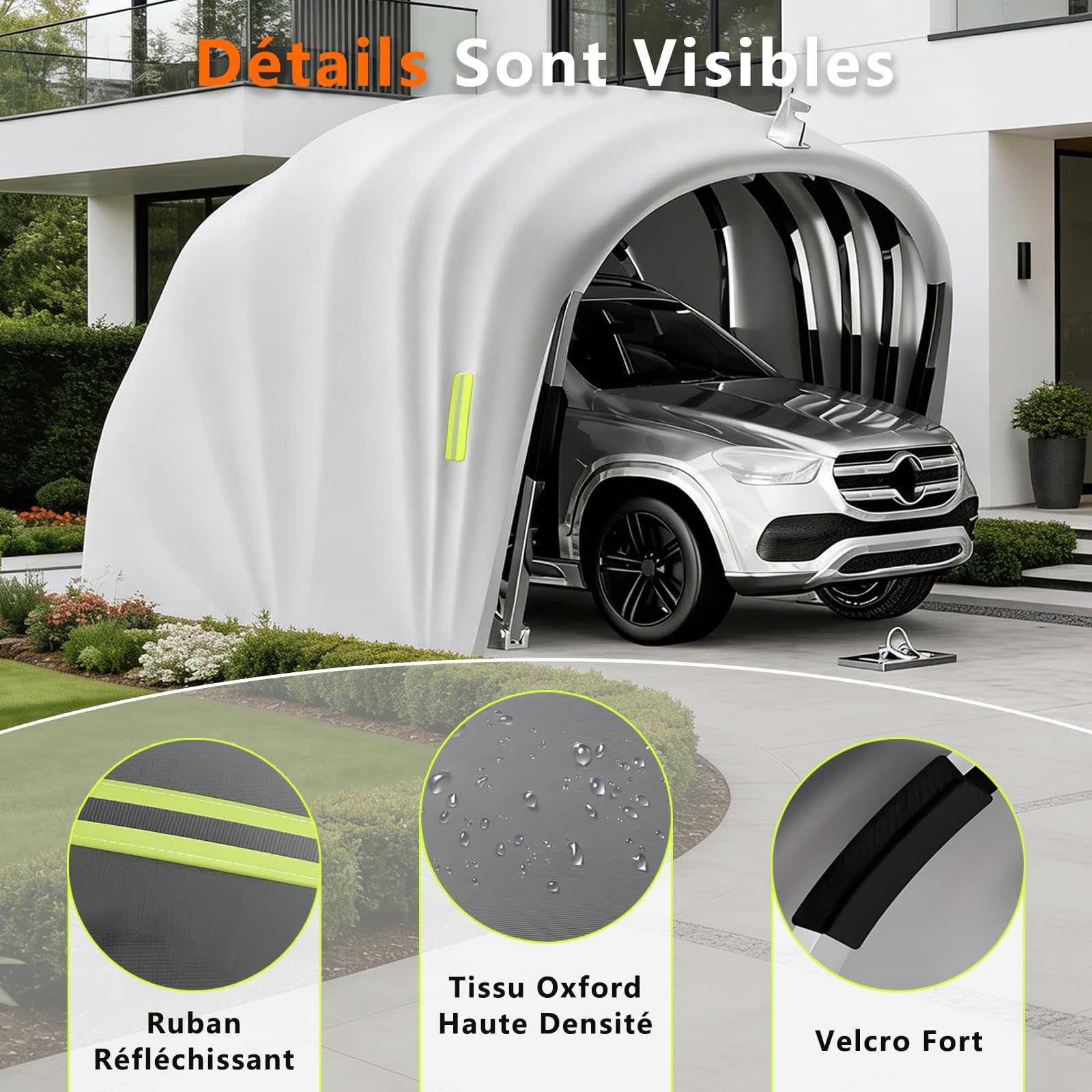Abri de Voiture Semi-Automatique Pliable en Acier Inoxydable, Garage Mobile Extérieur L 5,9 × H 2.45 × W 2,7m, Carport Imperméable Anti-UV avec Verrou au Sol, Gris, pour Voitures SUV