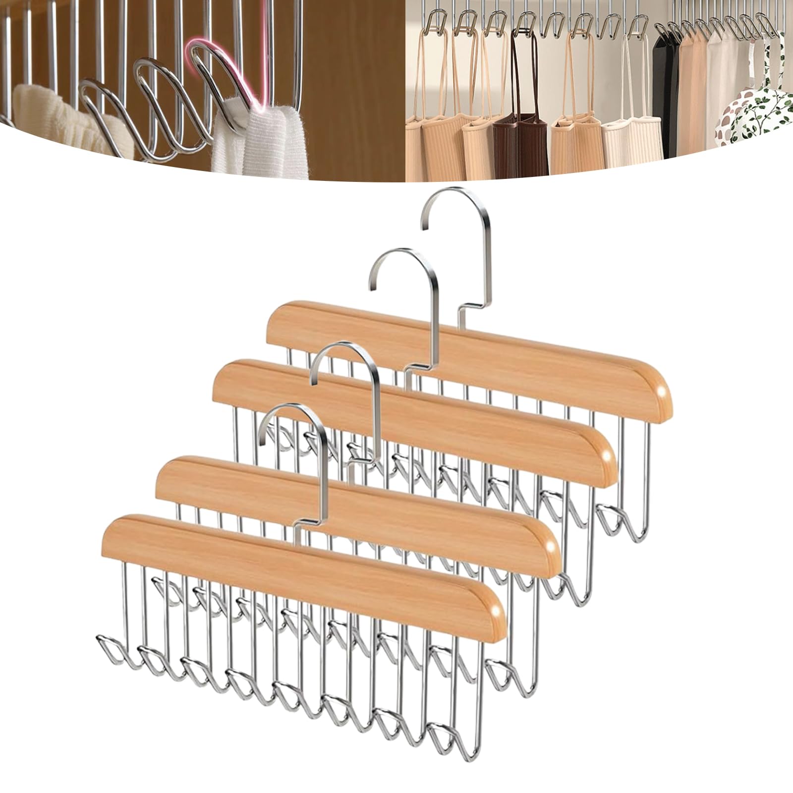 Anti Slip Multi Hook Coat Racks 4 Pack,360 Degree Space Saving Hangers with 8 Hooks,Multifunctional Non-Slip Storage Hangers,Hanger with Multiple Hooks for Ties,Scarves,Socks