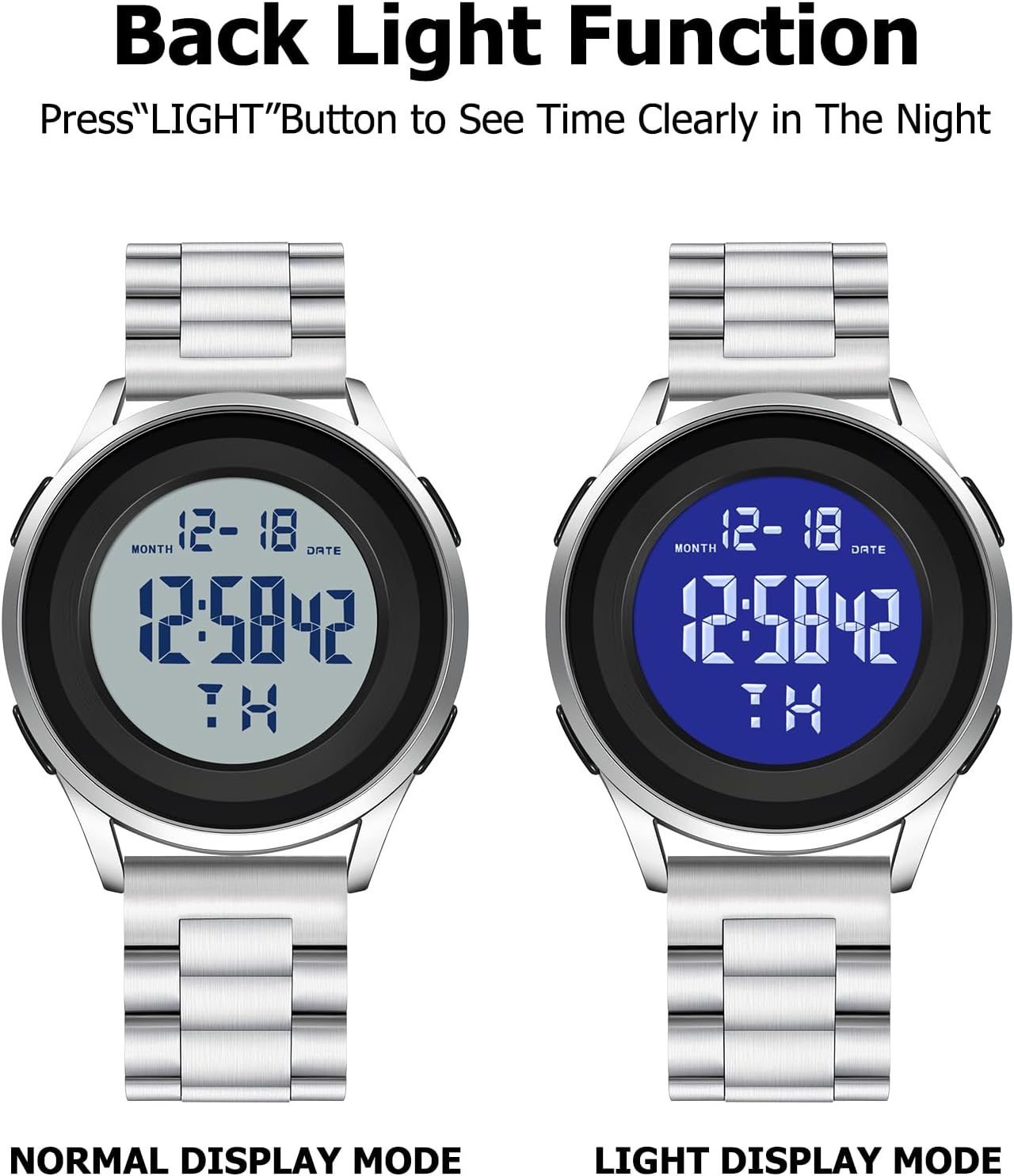 Condition photo showing New/Like New for cossinige mens digital waterproof military watch for men black dive tactical sports minimalist ultra-thin wrist watch i-silver-s