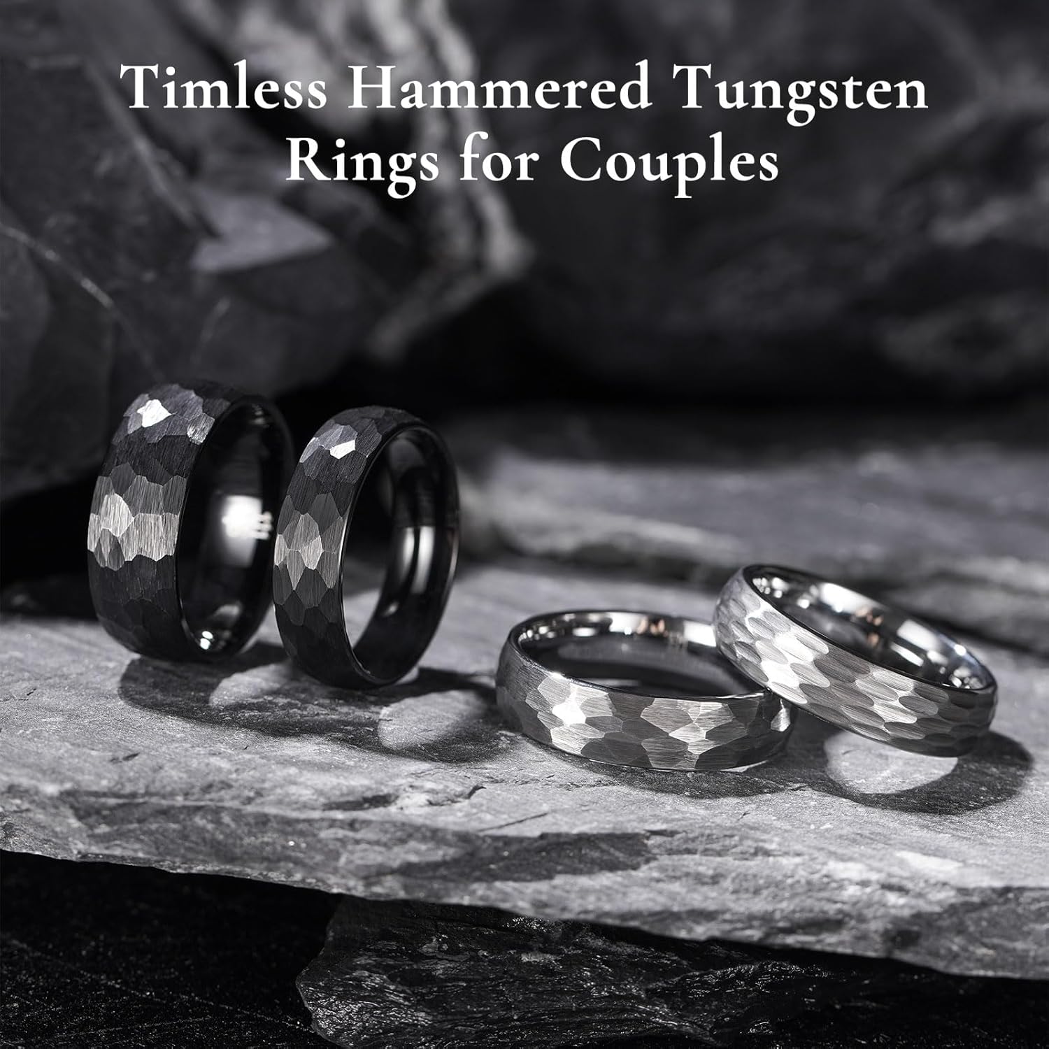 King Will 6mm 8mm Men's Tungsten Carbide Wedding Ring Hammered Groove Wedding Band Mens Two Tone Black/Silver/Gold/Brown Engagement Ring for Men and Women Matte Brushed Finish Comfort Fit Size 6-14 - Image 3