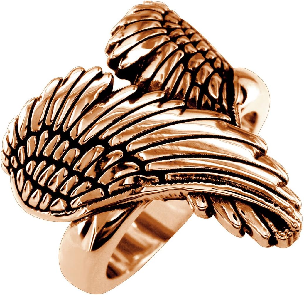 SZIRO Large Wings of Love with Black, Winged Love, Angel Heart Wings Ring, 22mm in 14K Pink Gold
