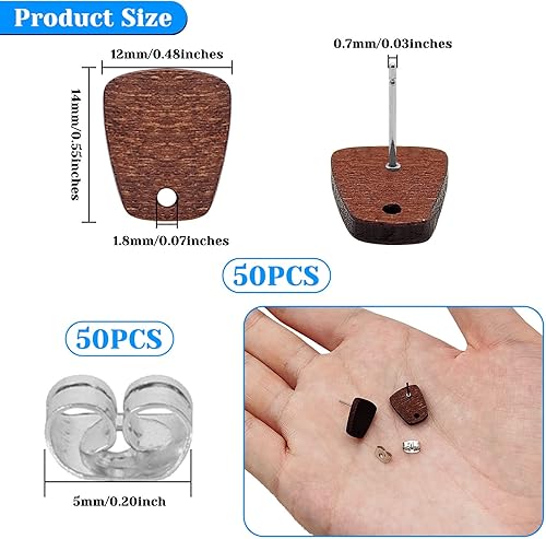 Miniatura 3 de 100 aretes de madera para hacer joyas, de madera de nogal, aretes de madera de nogal, hallazgos, aretes con bucle, trapezoidales, aretes de madera