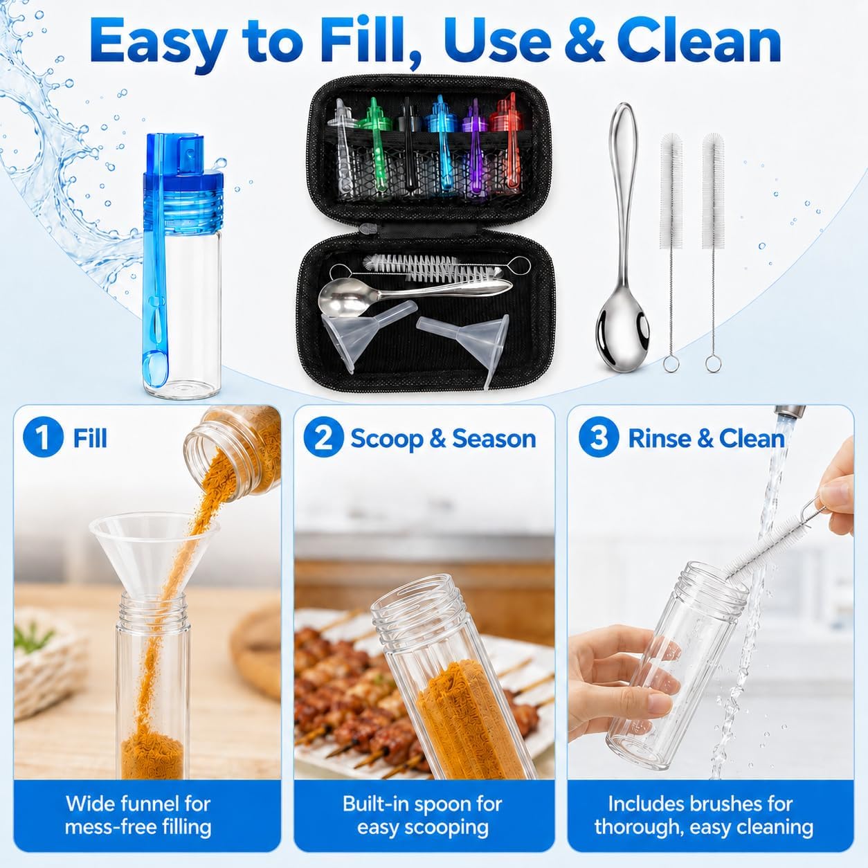 6 Pack Travel Spice Containers with Spoon, Airtight Small Spice Jars