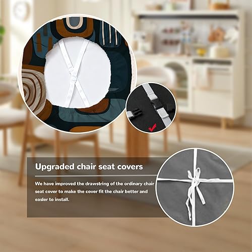 Miniatura 2 de Chair Seat Covers - Waterproof Stretch Printed Dining Room Chair Cover with Elastic Ties Removable Washable Dining Upholstered Chairs Protector