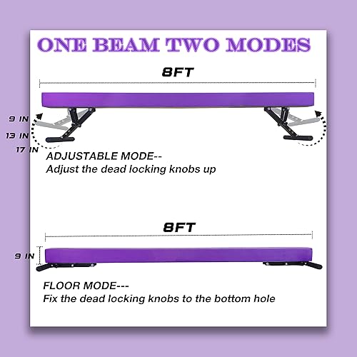 Miniatura 2 de Seliyoo Viga de equilibrio ajustable para niños, haz de gimnasia de 8 pies, haz de piso alto e inferior para centro de gimnasia, equipo de gimnasia