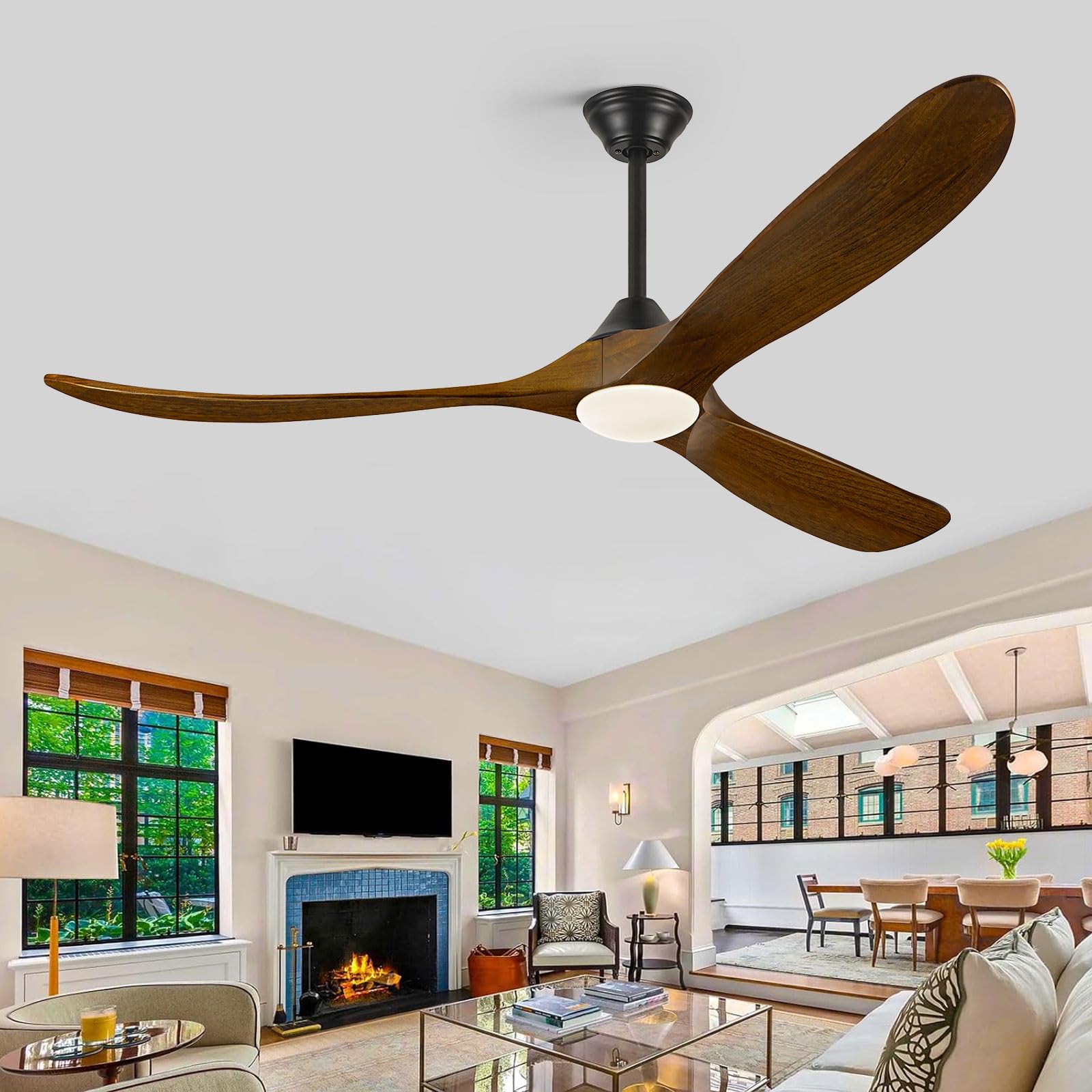 Ventilatore Da Soffitto In Legno Da 152 Cm Con Luce, Ventilatori Da Soffitto Per Interni E Per Esterni Con Motore Cc Reversibile, Ventilatore Da Soffitto Per Grandi Spazi Con Flusso D'Aria