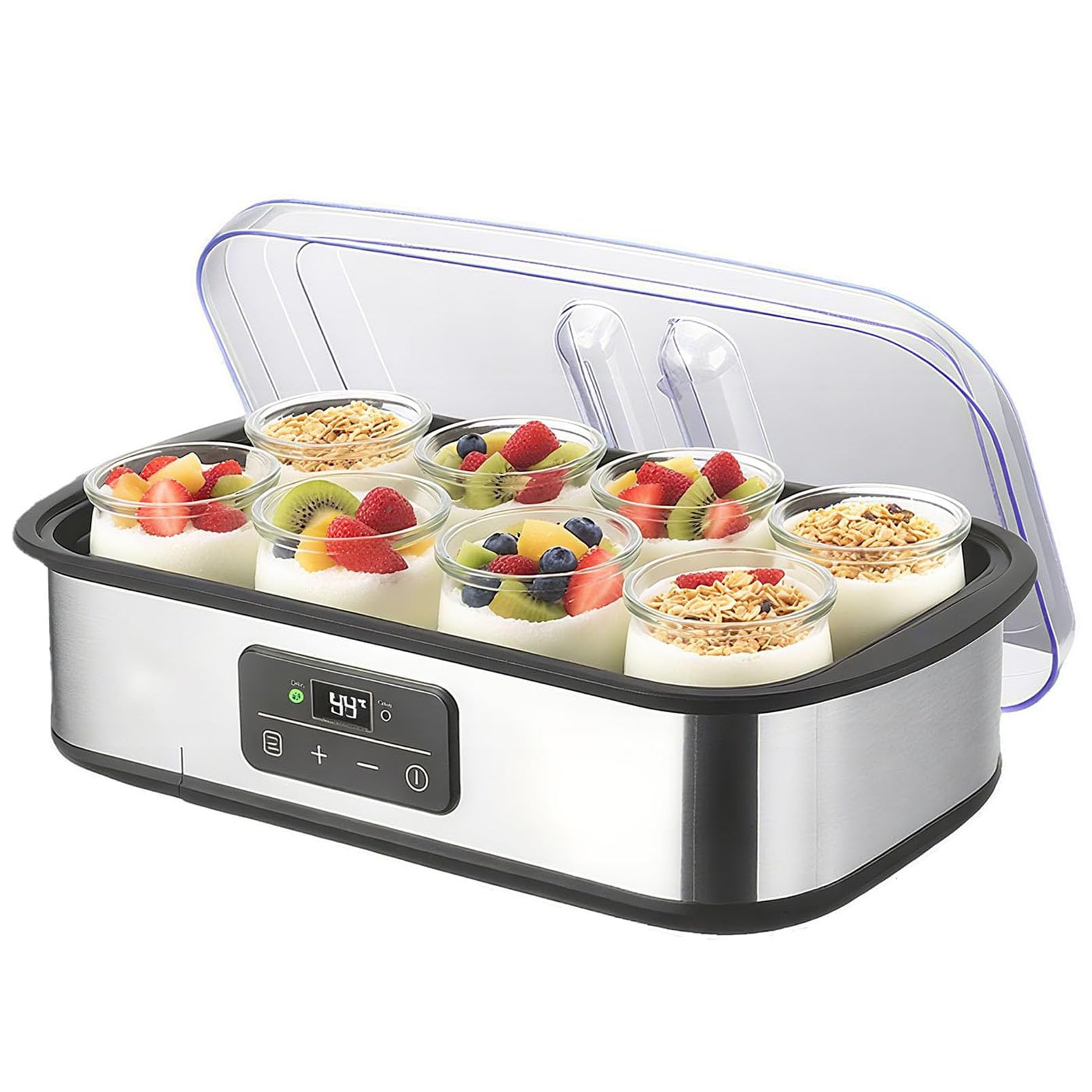 Yogurtiera Automatica, Yogurtiera da 1500 Ml con 8 Vasetti da 180 Ml, | Controllo Regolabile della Temperatura e del Tempo, per Yogurt, Fermentazione del Natto e Produzione di Vino di Riso(8 units)