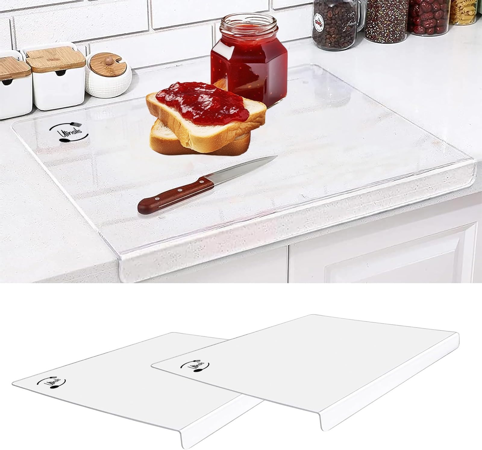 2 PCS Acrylic Cutting Board Acrylic Cutting Board with Counter Lip Clear Cutting
