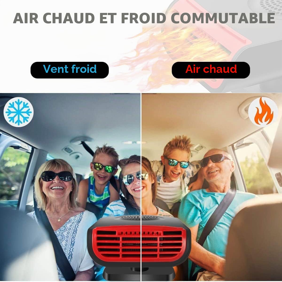Showvigor Chauffage 12v Voiture Portable & Dégivreur Pare Brise - Ventilateur 2 en 1 pour Un Confort Toutes Saisons en Voiture, Camping et Voyage