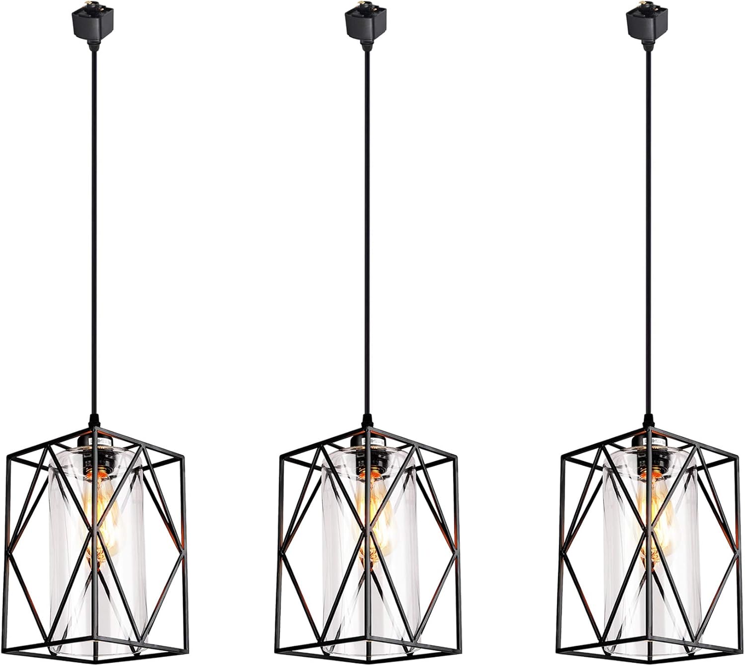 Kiven H Track Lighting Pendant,Elegant Metal Cage Pendant Light with Inner Clear Glass Shade, 1-Light