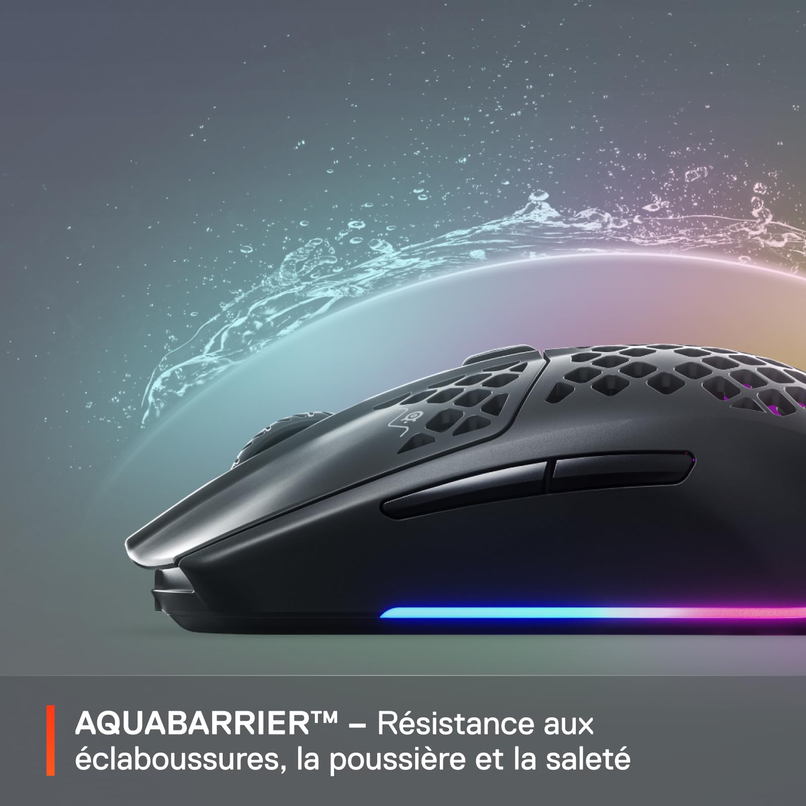 SteelSeries Aerox 3 Wireless - Souris gaming RGB trouée - Design étanche ultra-léger - Capteur optique 18K DPI TrueMove Air - Onyx