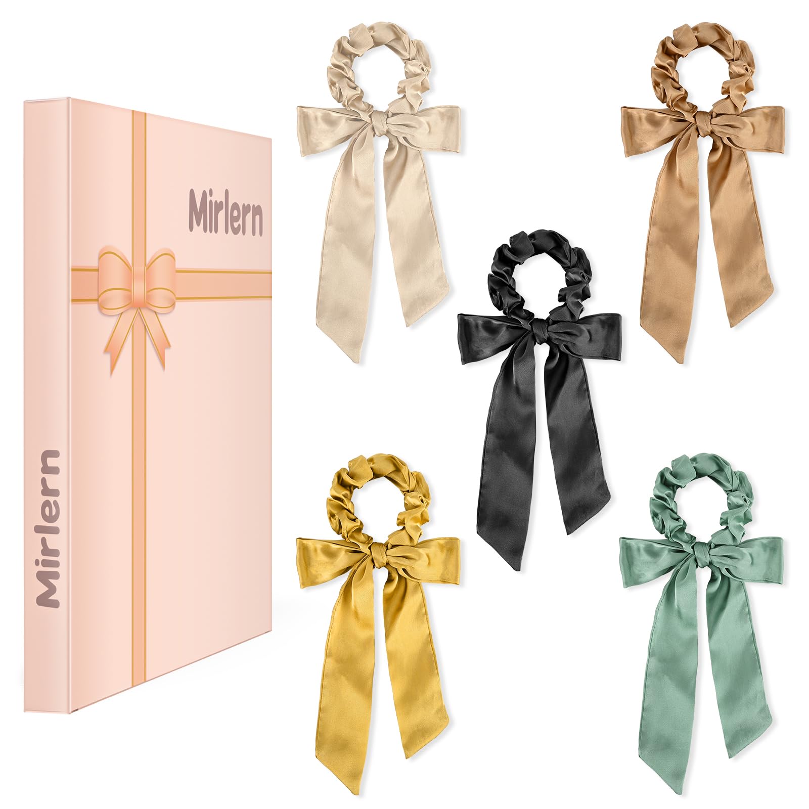 Mirlern 5 Pcs Knotted Bow Hair Scrunchies, Hair Bows Scarf Scrunchies for Women Girls, Elastic Hair Ties with Bows for thick hair, Ponytail Holder