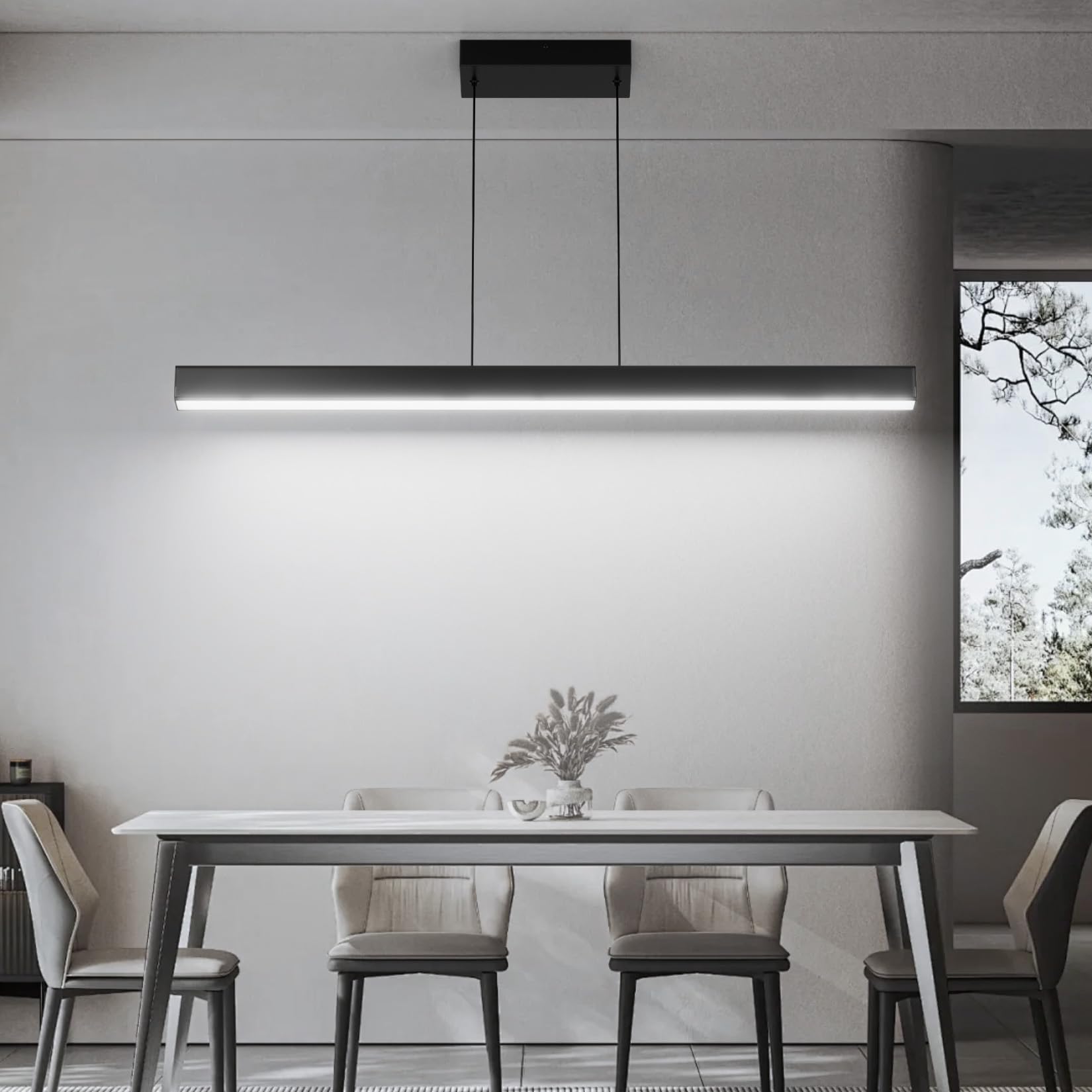 LED Pendelleuchte, 36W, Hängeleuchte mit Fernbedienung, 3000K-6000K drei Farbtemperaturen einstellbar, moderne Pendelleuchte für Wohnzimmer Schlafzimmer, Länge 100cm, Schwarz