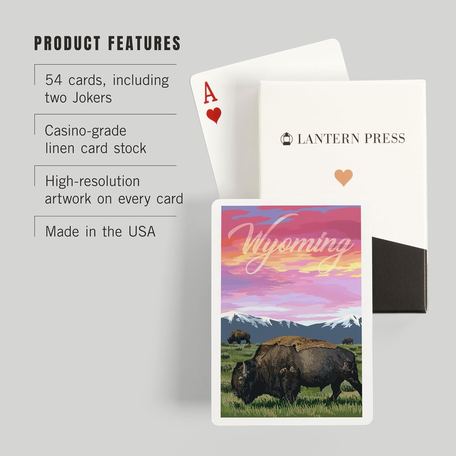 Lantern Press Wyoming, Bison and Sunset, 52 Playing Cards for Adults, Poker Size Card Deck
