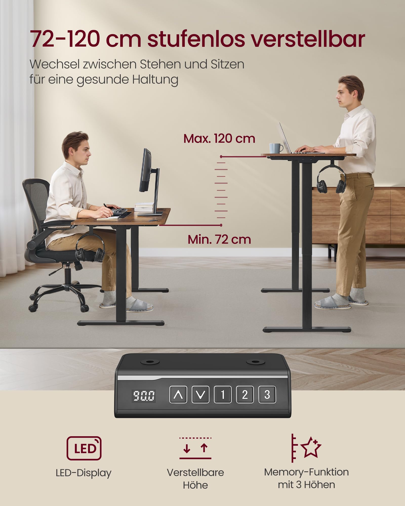 VASAGLE Höhenverstellbarer Schreibtisch elektrisch Tischgestell Stahl tintenschwarz LSD021B01V2