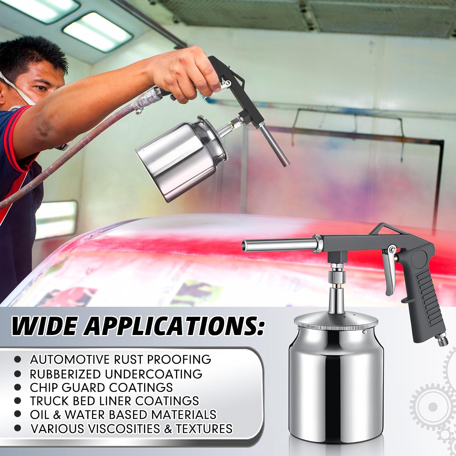 Yaocom 2 Pcs Air Undercoating Spray Gun with 750ml Suction Feed Cup and Cleaning Brush, Apply Sprayable Truck Bed Liner Coating, Aluminum Pneumatic Automotive Application Sprayer for Rust Proofing
