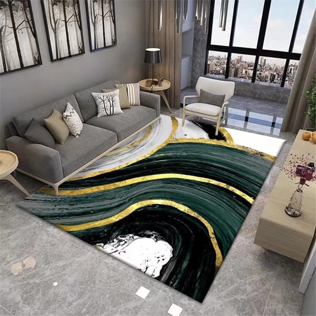 Tapis de sables mouvants abstrait vert résistant aux taches pour salon et salle à manger